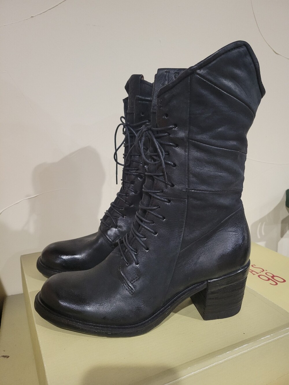 NIB A.S.98 JASPER Black Lace-Up Mid-Calf Heeled Boots - Women 40 - Picture 2 of 6